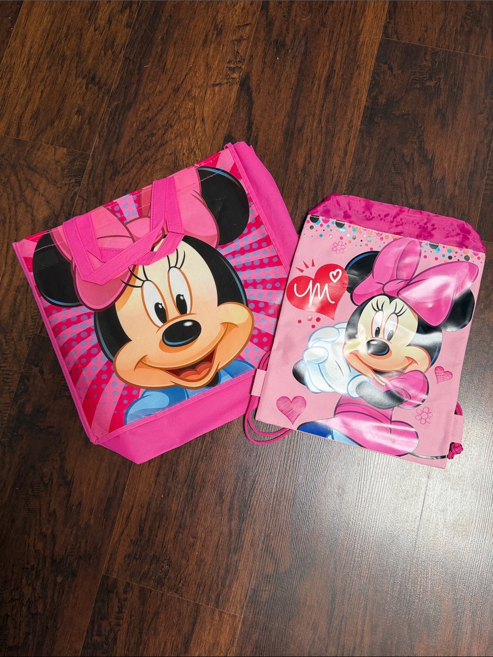 Set of Disney Minnie Mouse Pink Tote and Drawstring Bag Set